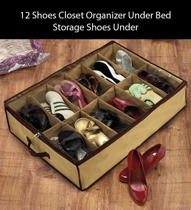 12 Compartment Non Woven Shoe Organizer, Underbed Shoe Storage Bag, Easy To Carry Shoe Bag