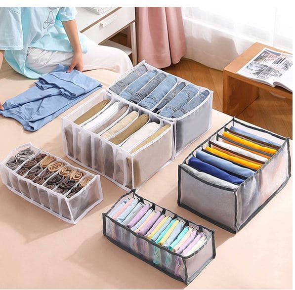 7 Compartment Storage Box, Jeans Organizer, Stackable Pants Drawer Divider, Washable Home Storage Box