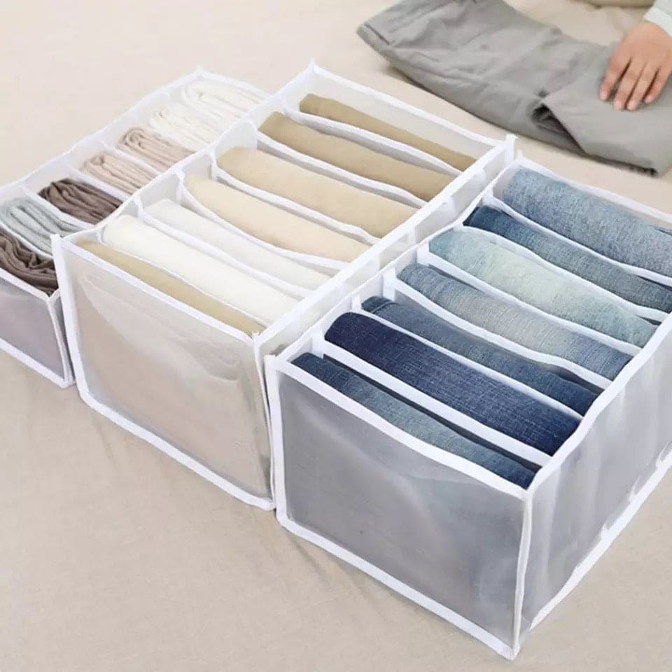 7 Compartment Storage Box, Jeans Organizer, Stackable Pants Drawer Divider, Washable Home Storage Box